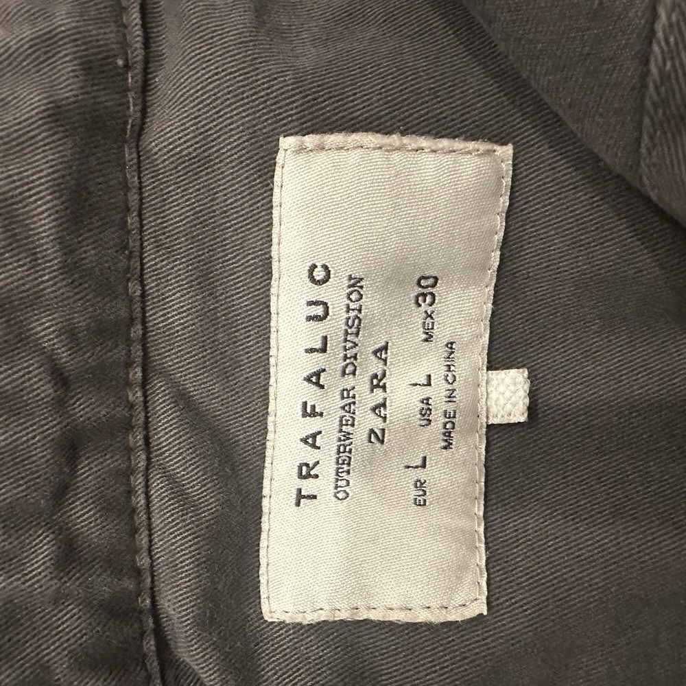 Zara Trafaluc TRF Army Green Utility Jacket Varsity Patch Eyelet Pocket Womens L - Picture 6 of 9